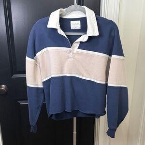 Abercrombie & Fitch Blue and Beige Striped Polo
